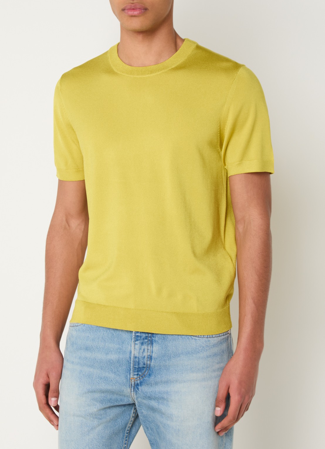 Sandro Fijngebreid T-shirt met ronde hals - detail lime