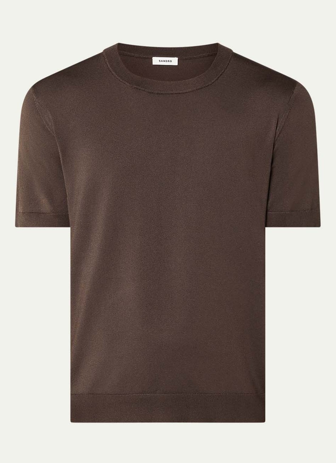 Sandro Fijngebreid T-shirt met ronde hals - voorkant 3 chocoladebruin