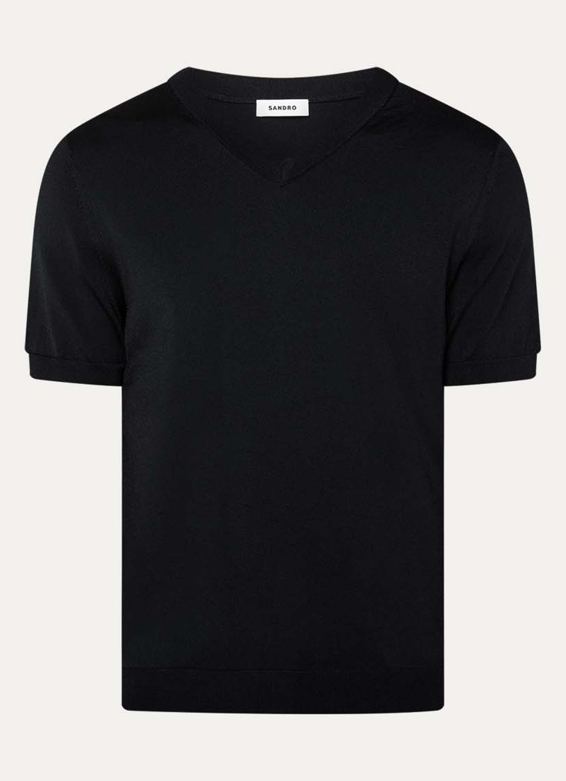 Sandro Fijngebreid T-shirt met V-hals - voorkant 2 zwart