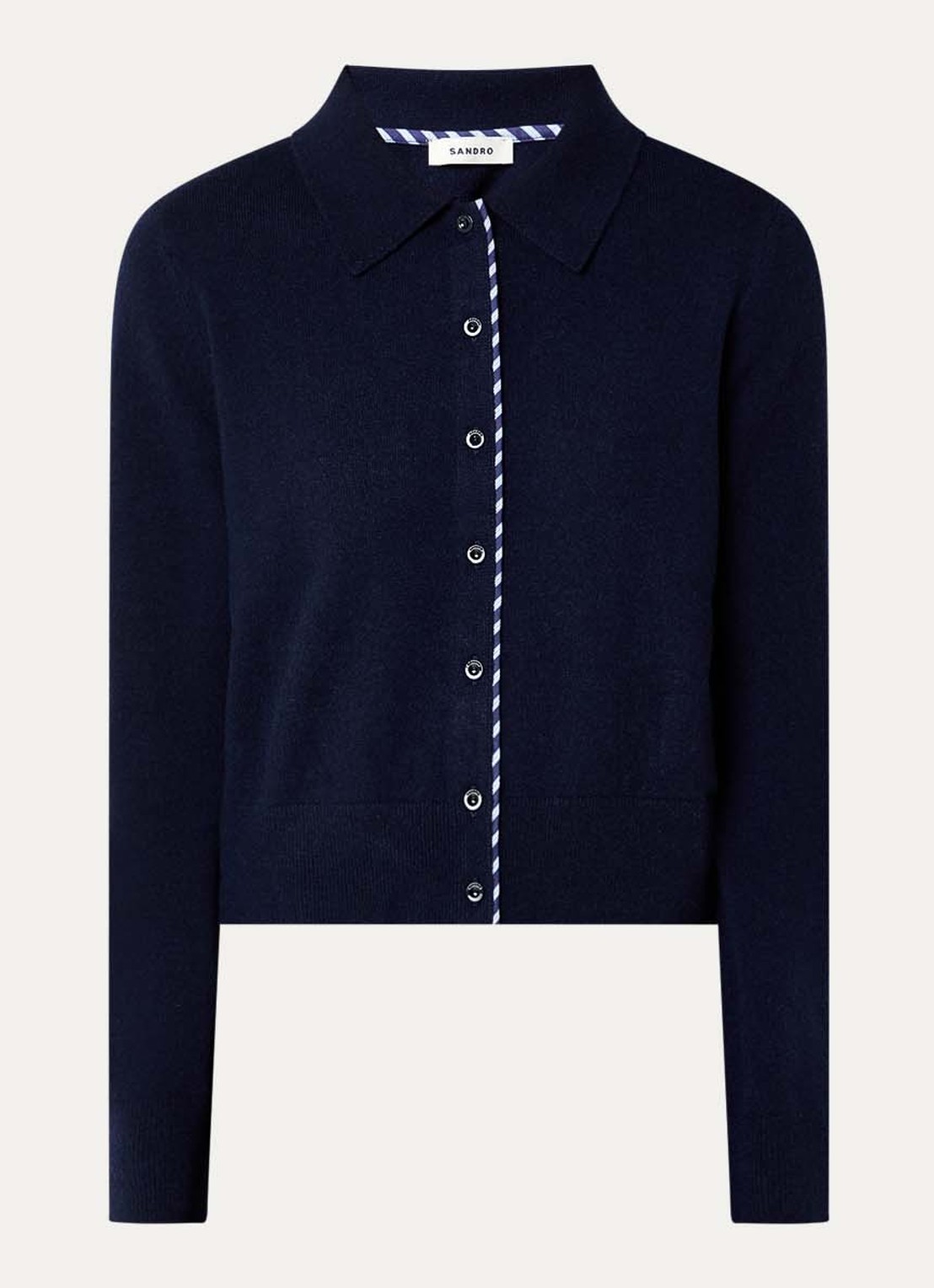 Sandro Fijngebreid vest in kasjmier wolblend - voorkant blauw