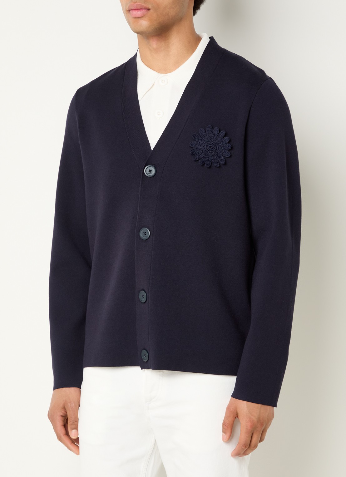 Sandro Fijngebreid vest met applicatie - detail 4 donkerblauw