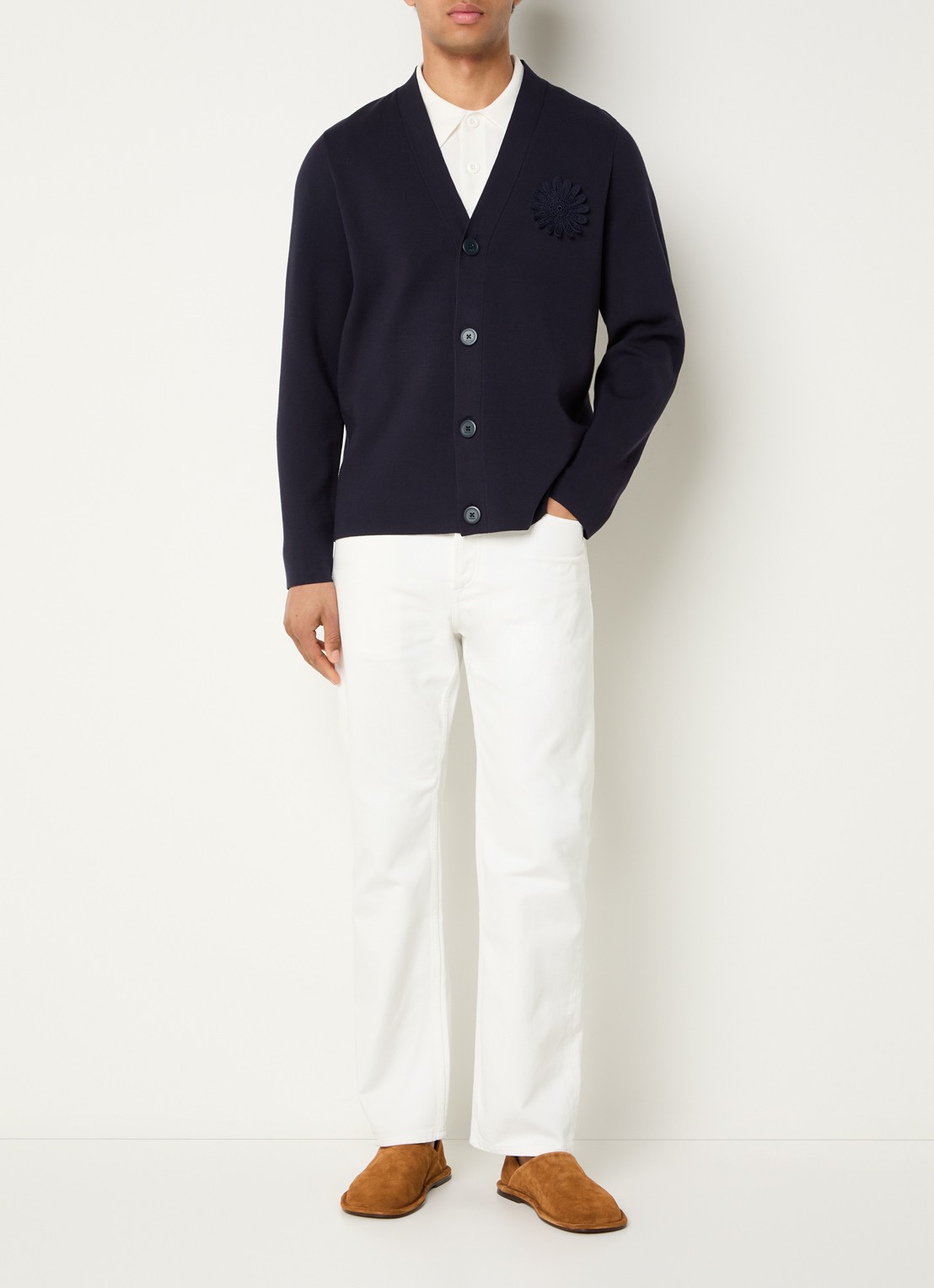Sandro Fijngebreid vest met applicatie - voorkant 2 donkerblauw