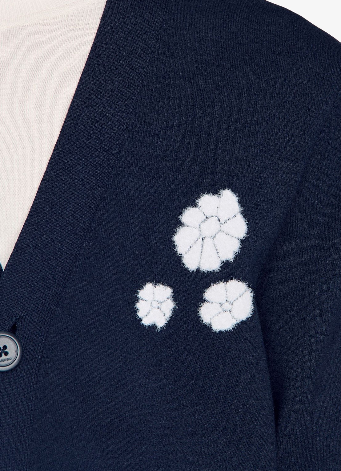 Sandro Fijngebreid vest met bloemdetail - detail 4 donkerblauw