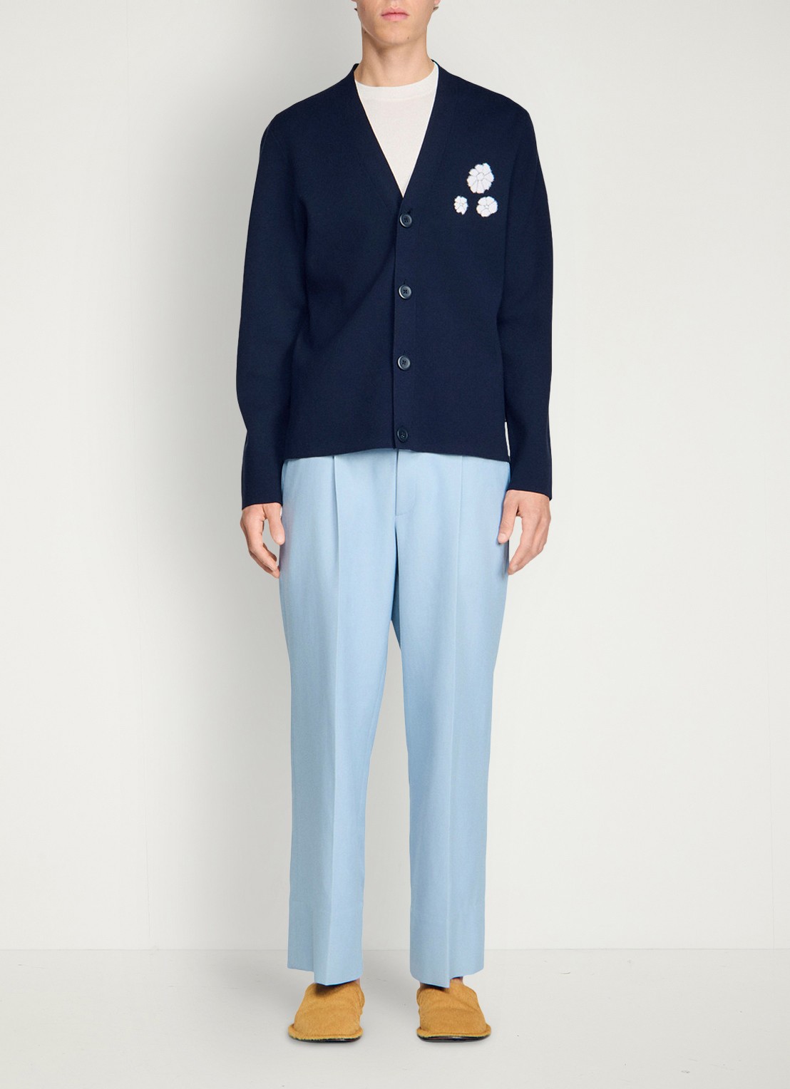 Sandro Fijngebreid vest met bloemdetail - detail 5 donkerblauw