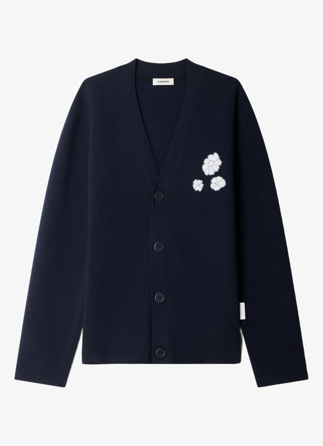 Sandro Fijngebreid vest met bloemdetail - voorkant 2 donkerblauw
