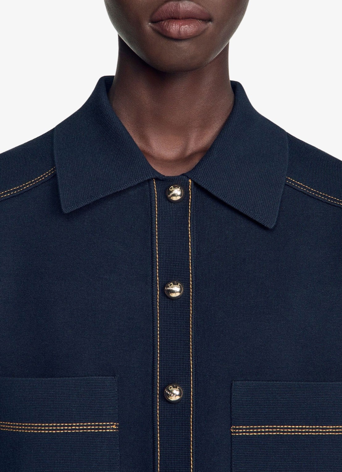 Sandro Fijngebreid vest met details van denim - detail 4 donkerblauw