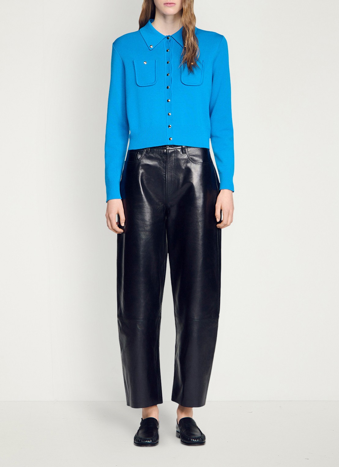 Sandro Fijngebreid vest met sierknopen - detail 6 blue / blauw
