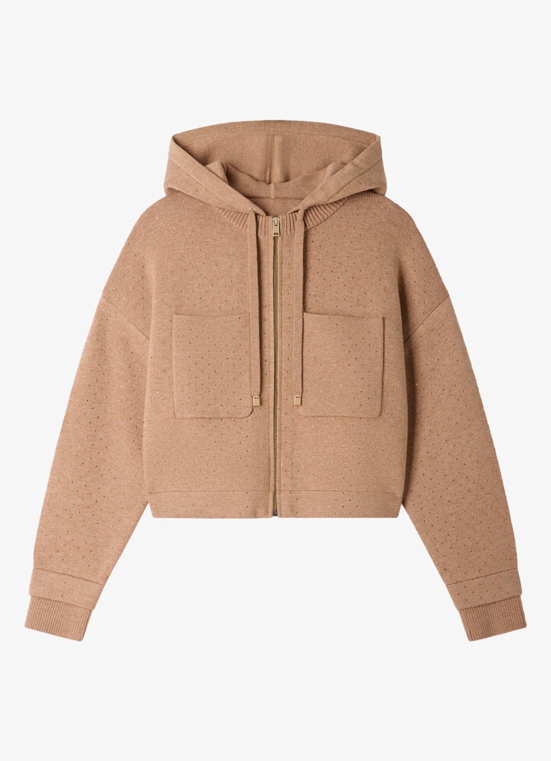 Sandro Fijngebreid vest met strass - voorkant 4 camel
