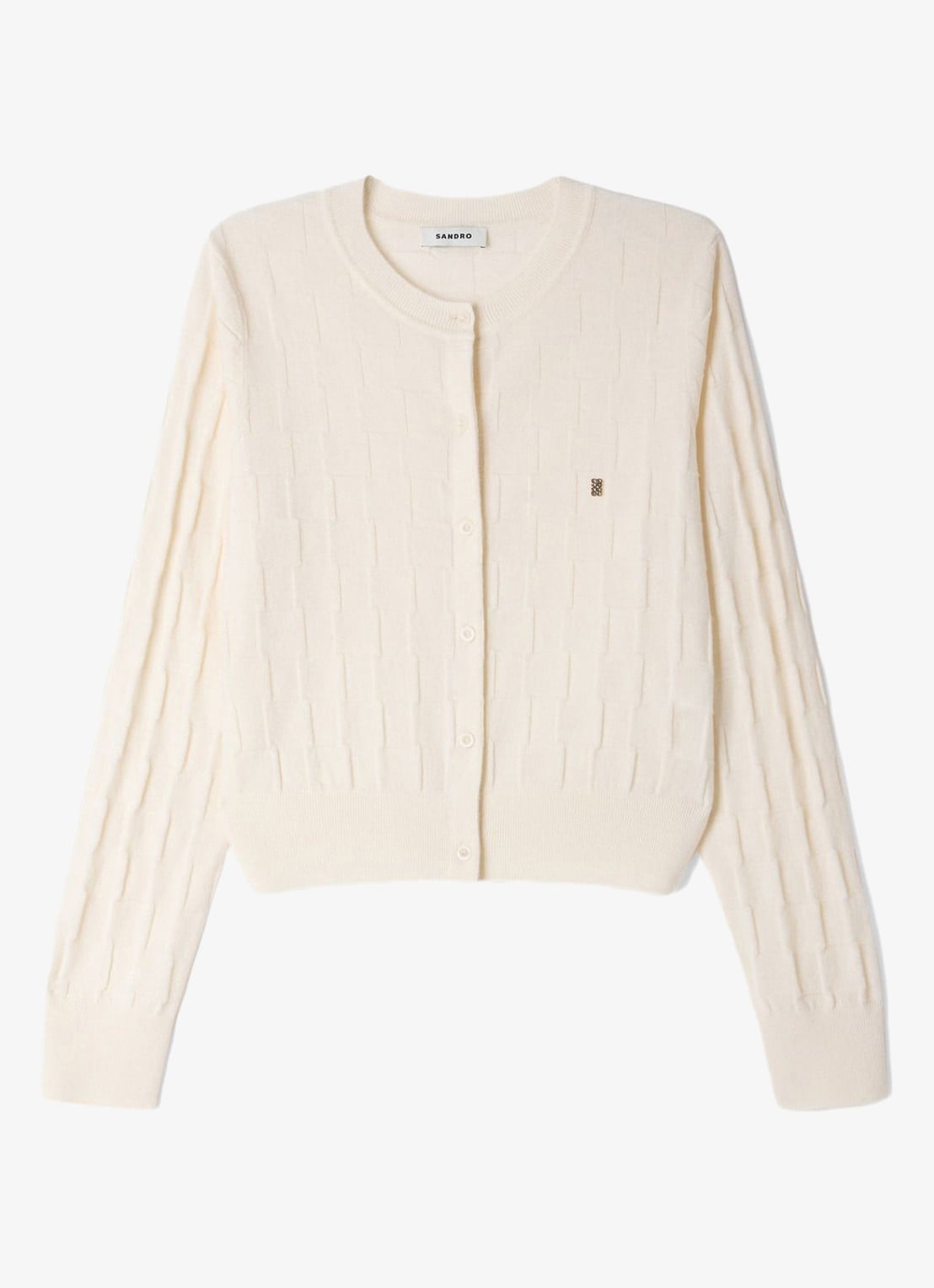 Sandro Fijngebreid vest van wol met logoborduring - voorkant 4 beige