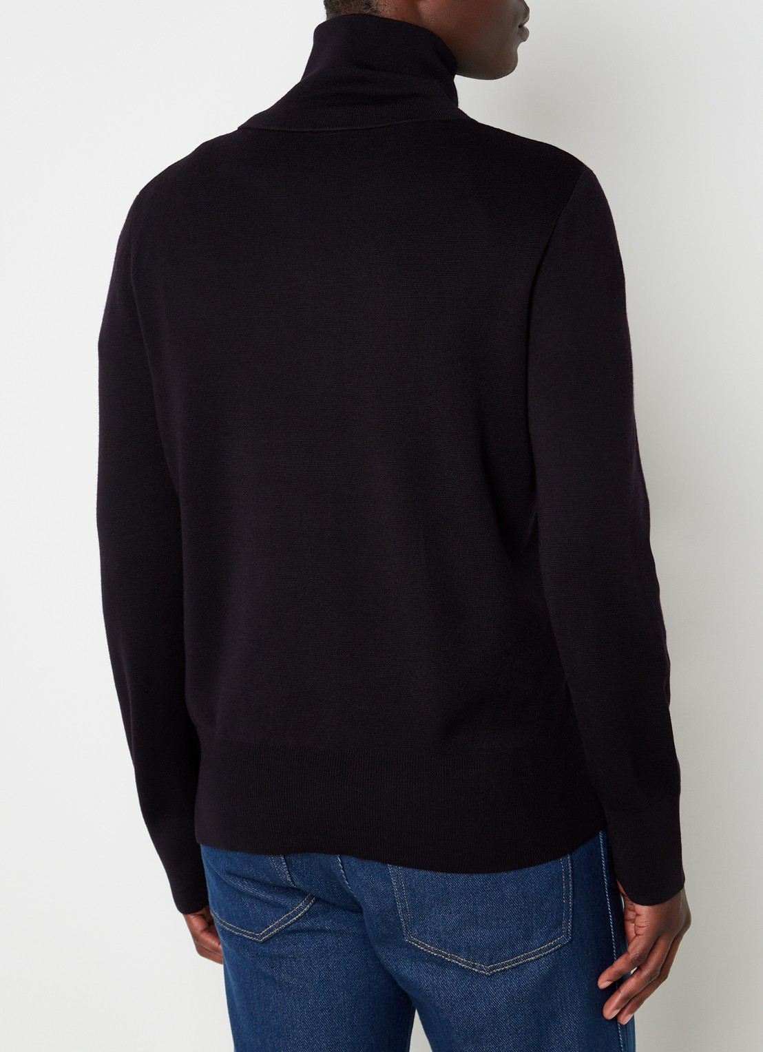 Sandro Fijngebreid vest van wol met opstaande kraag - achterkant navy blue / blauw