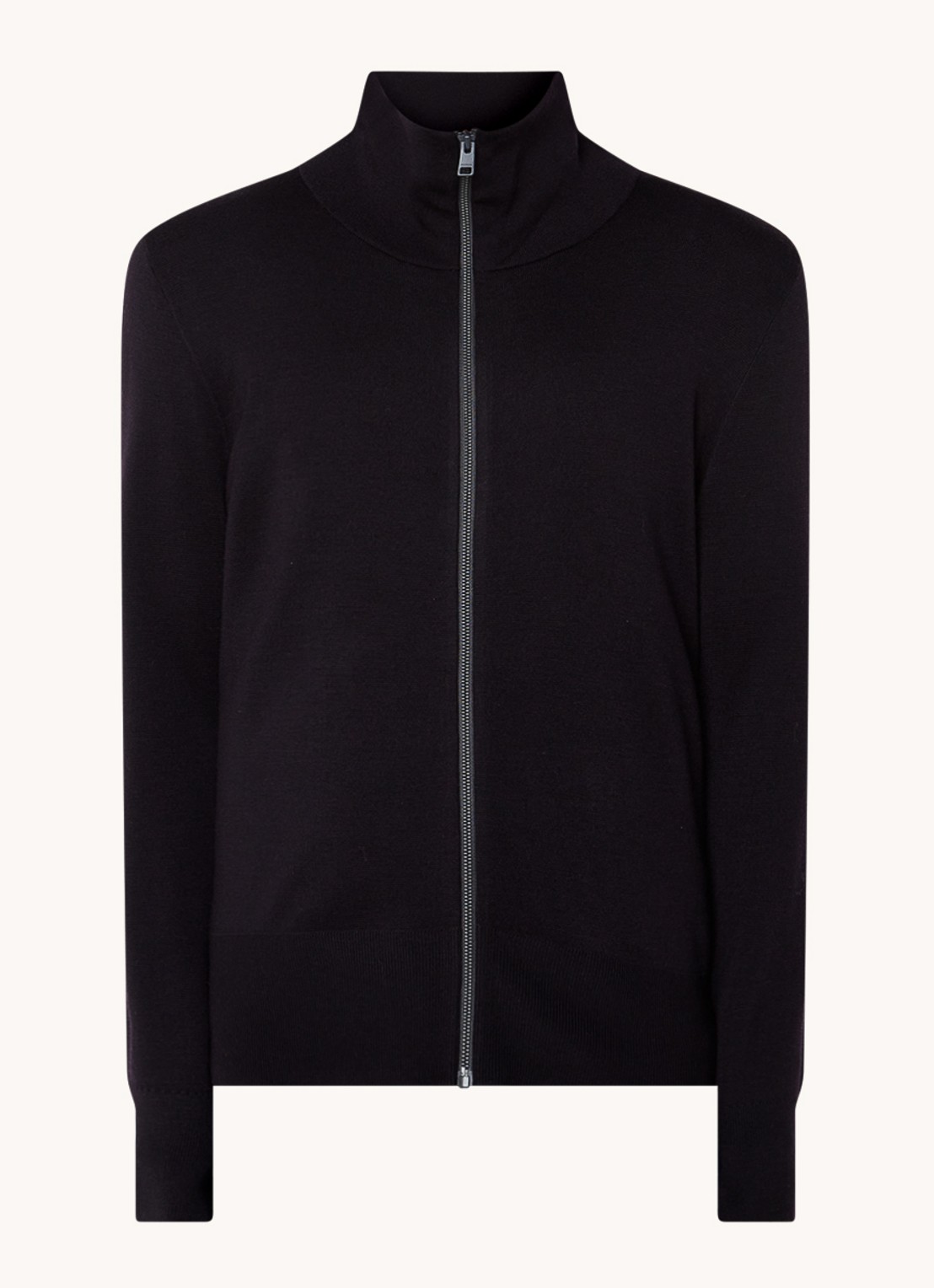 Sandro Fijngebreid vest van wol met opstaande kraag - voorkant 2 navy blue / blauw
