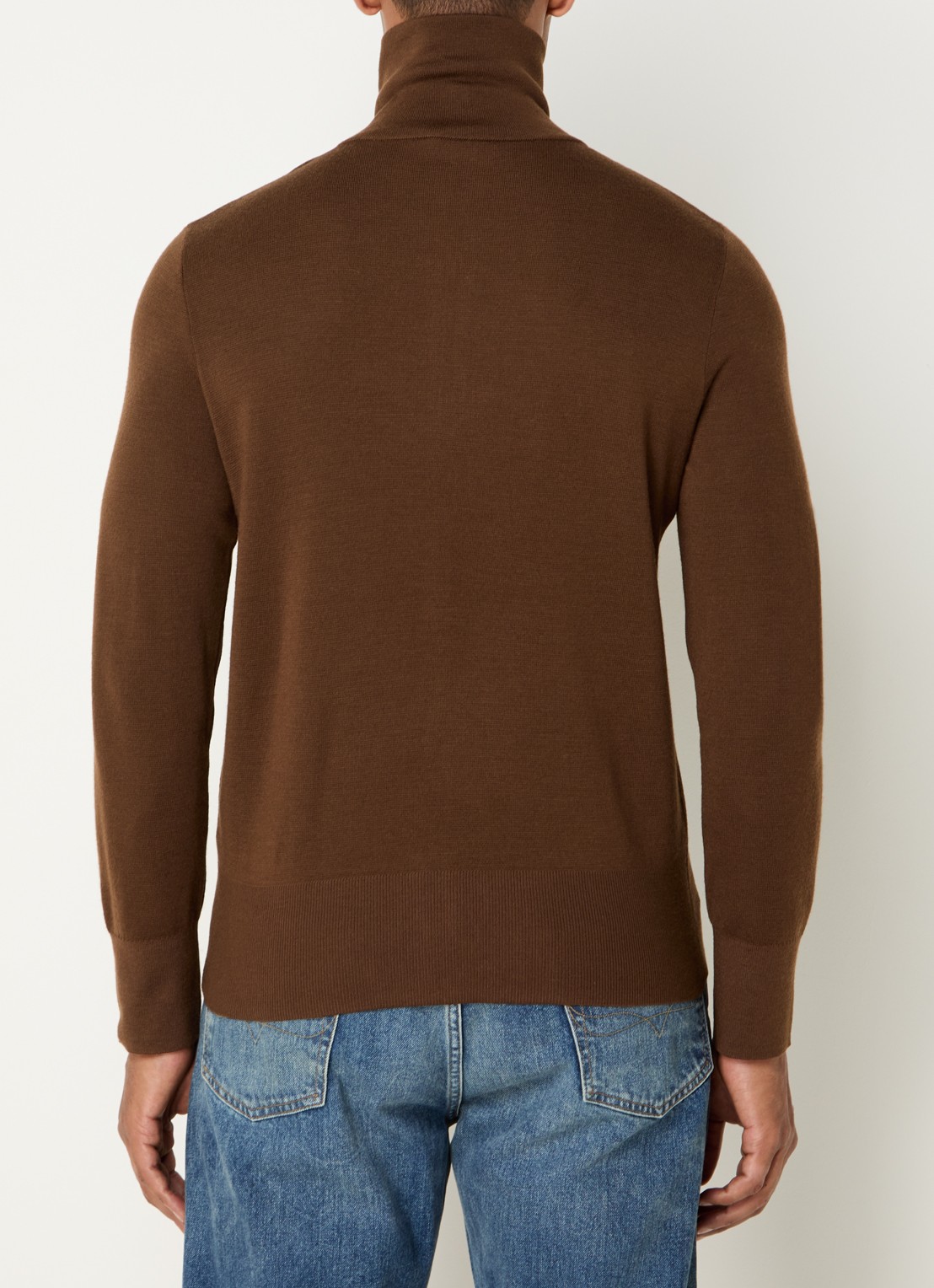 Sandro Fijngebreid vest van wol met opstaande kraag - achterkant dark caramel / bruin