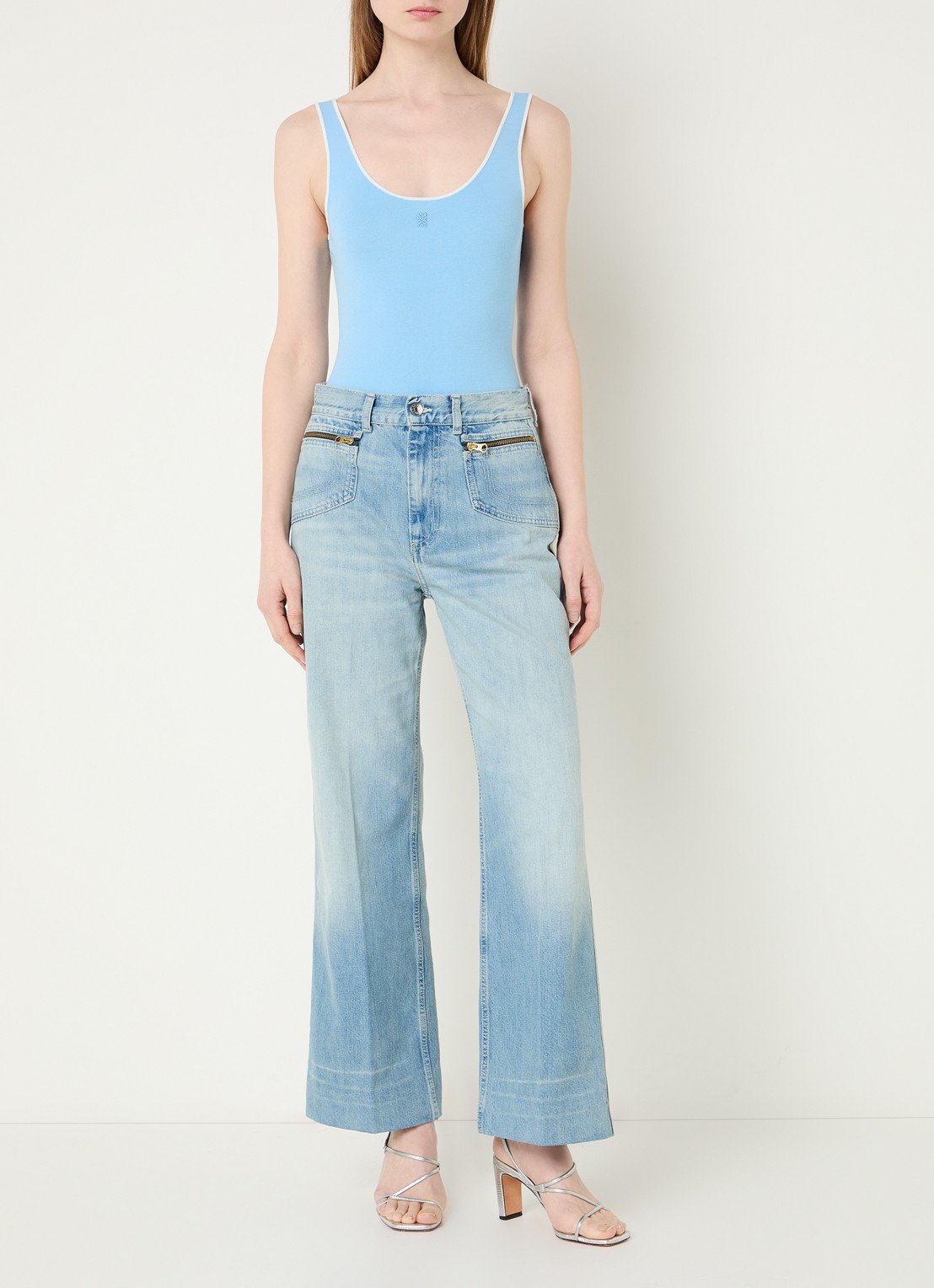 Sandro Fijngebreide body met logoborduring - voorkant 2 blauw