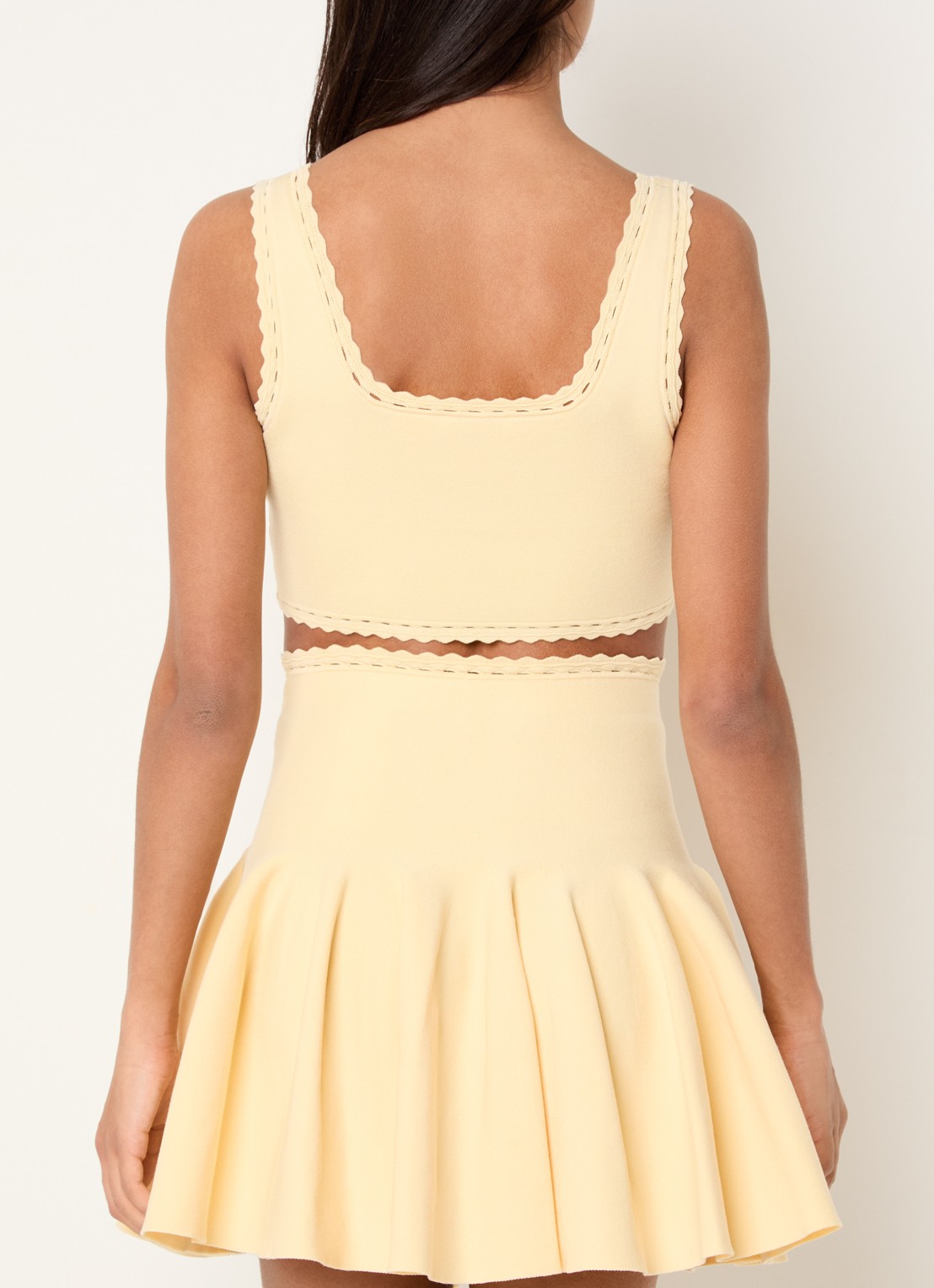 Sandro Fijngebreide crop top met broderie detail - achterkant 3 geel