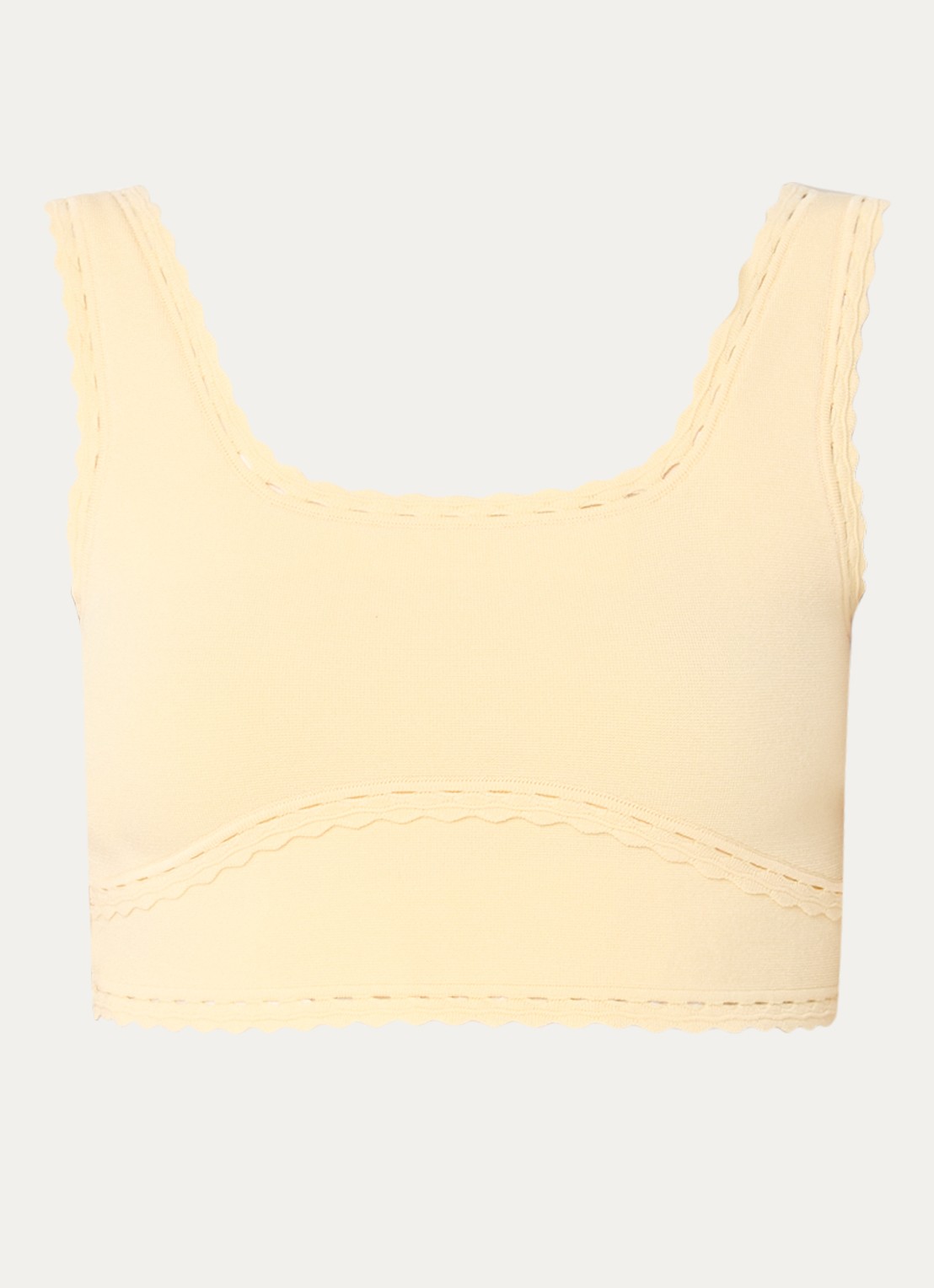 Sandro Fijngebreide crop top met broderie detail - voorkant geel