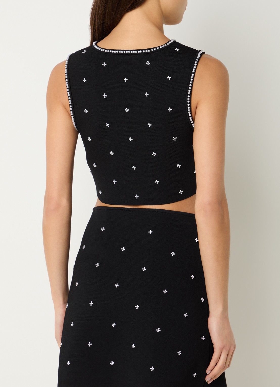 Sandro Fijngebreide crop top met imitatieparels - achterkant 3 zwart