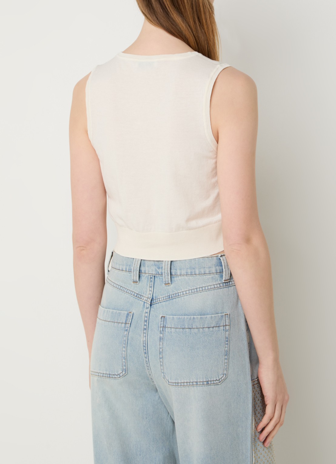 Sandro Fijngebreide crop top met logo - achterkant 4 beige