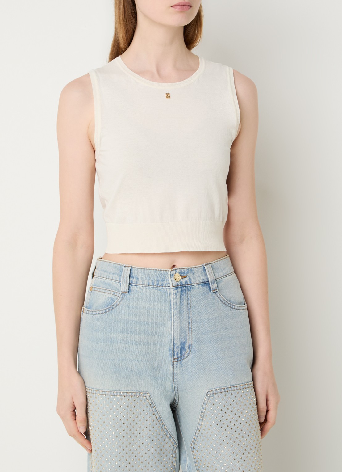 Sandro Fijngebreide crop top met logo - detail 3 beige