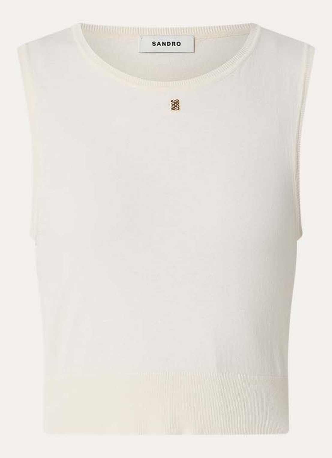 Sandro Fijngebreide crop top met logo - voorkant beige