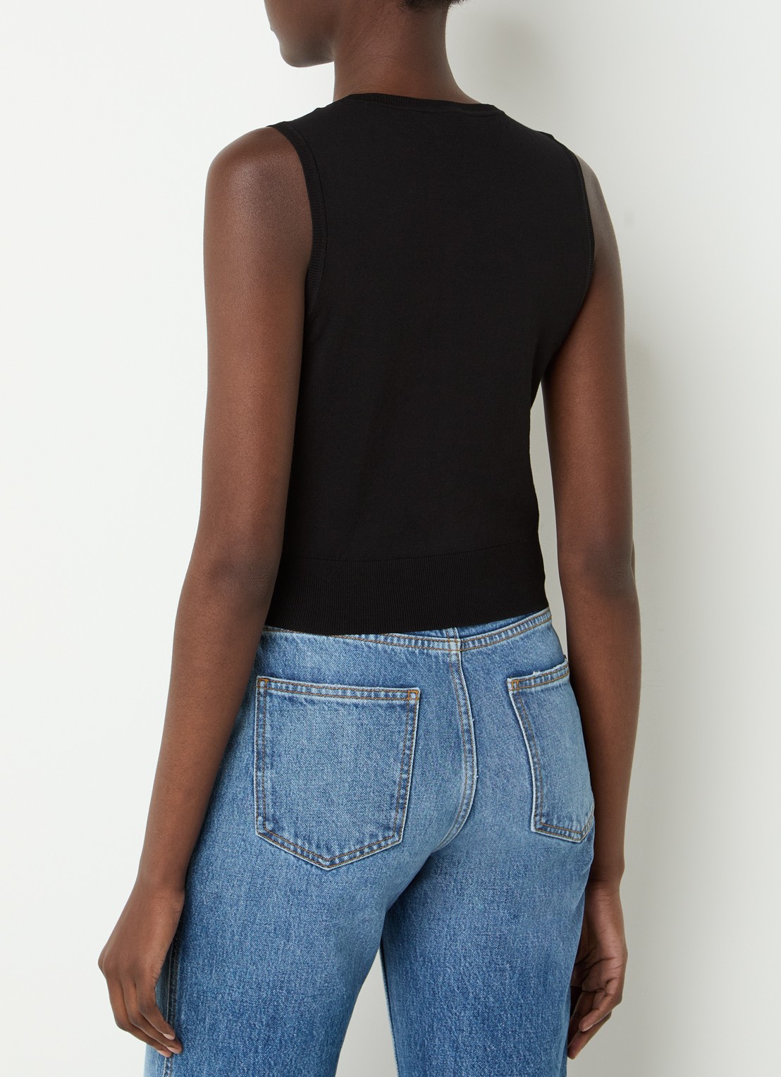 Sandro Fijngebreide crop top met logo - achterkant zwart