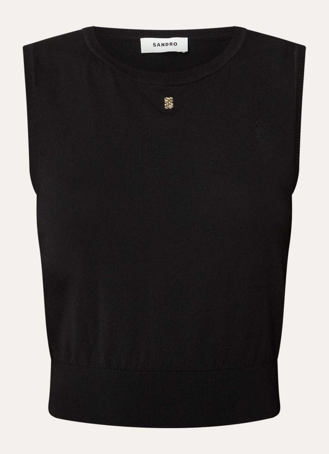 Sandro Fijngebreide crop top met logo - voorkant 2 zwart