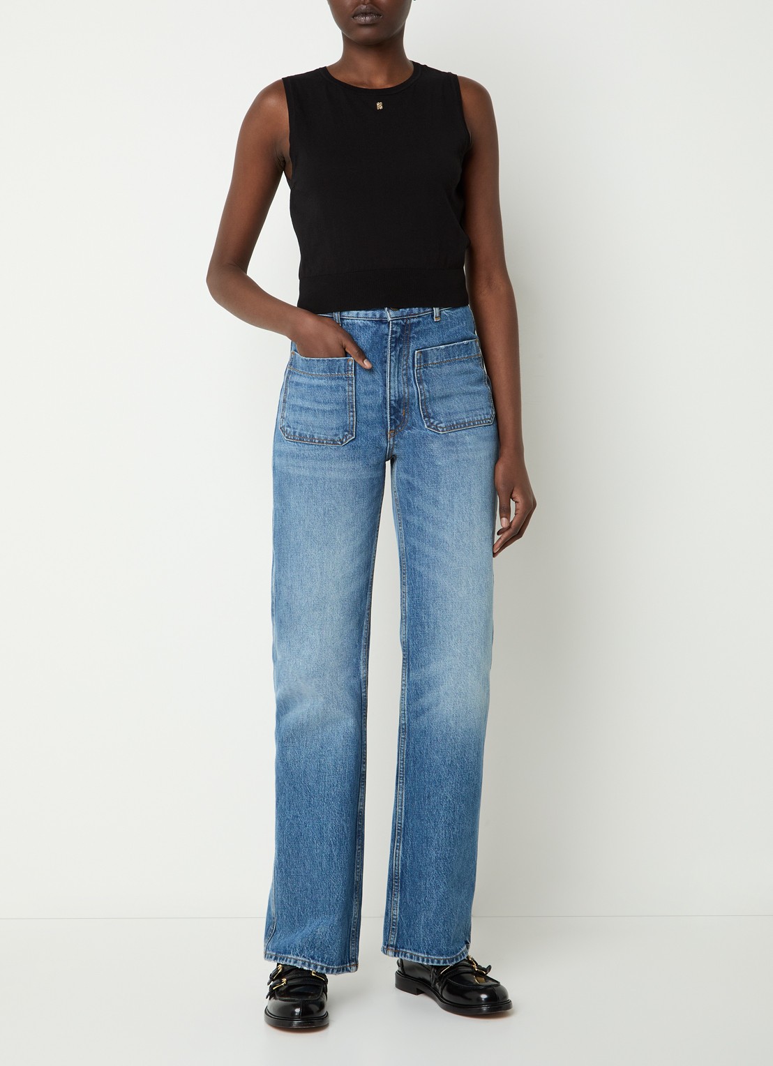 Sandro Fijngebreide crop top met logo - voorkant 3 zwart