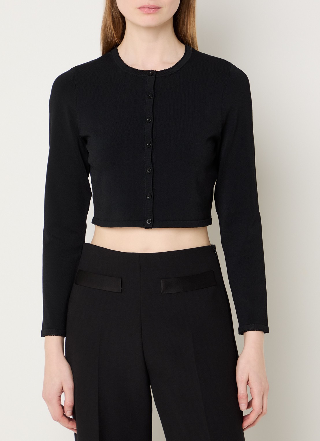 Sandro Fijngebreide crop top met ronde hals - detail 2 zwart