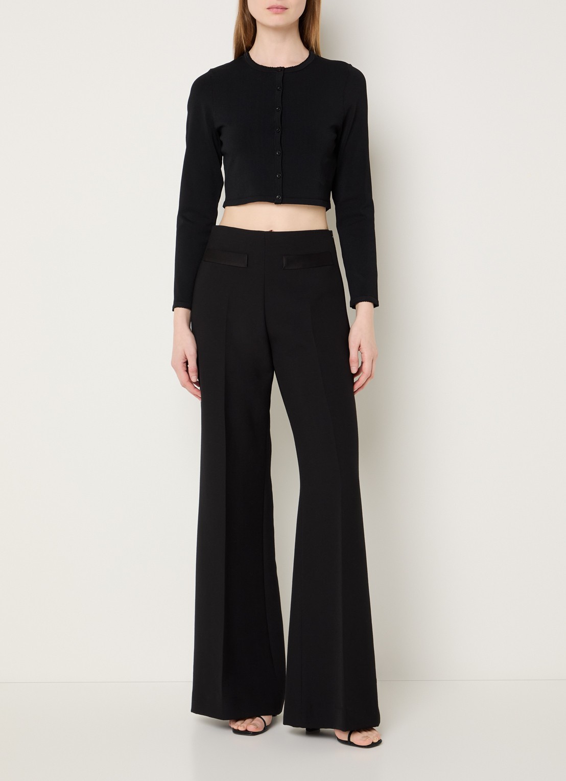 Sandro Fijngebreide crop top met ronde hals - voorkant 4 zwart