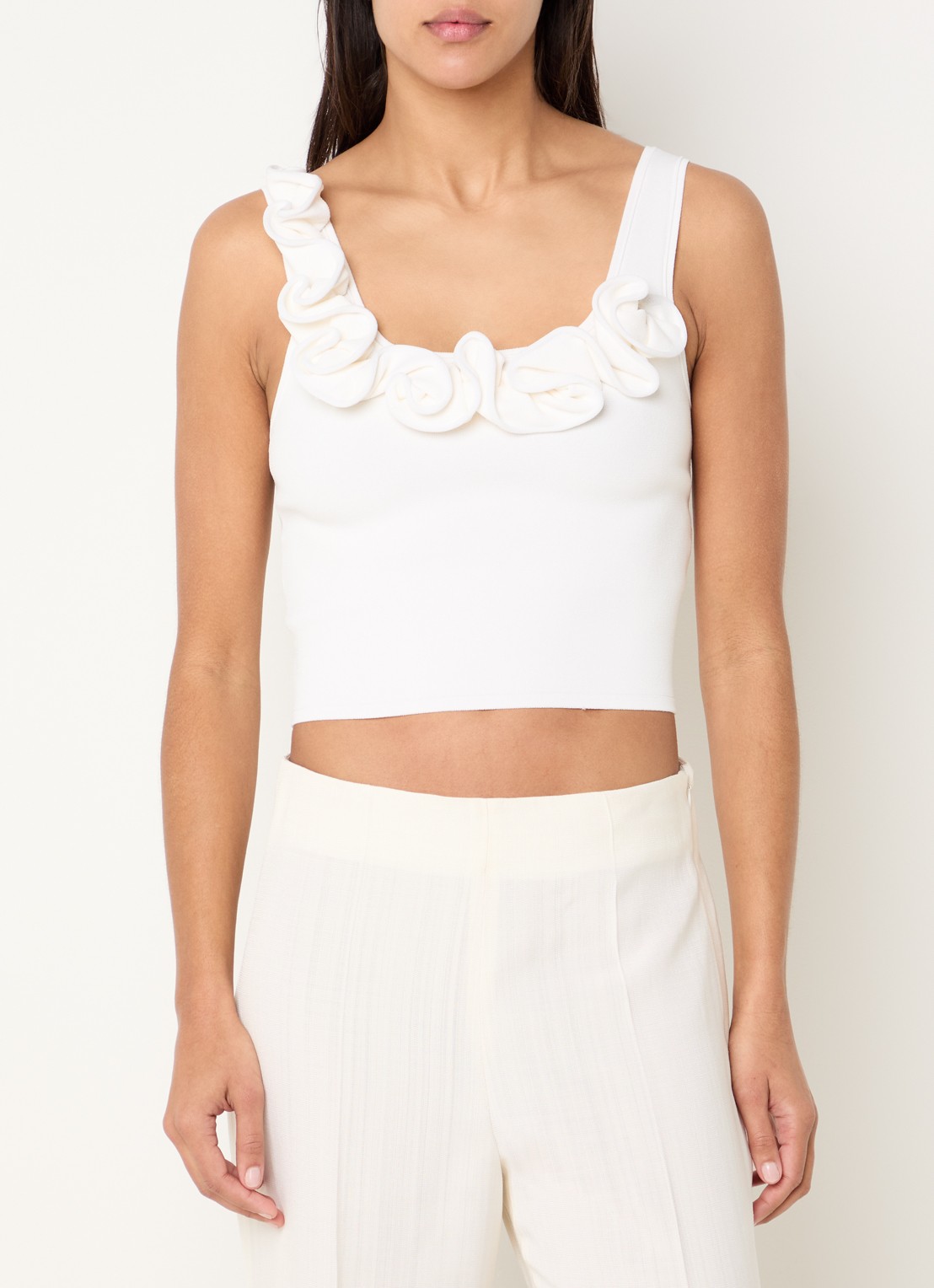 Sandro Fijngebreide crop top met ruches - detail 2 gebroken wit
