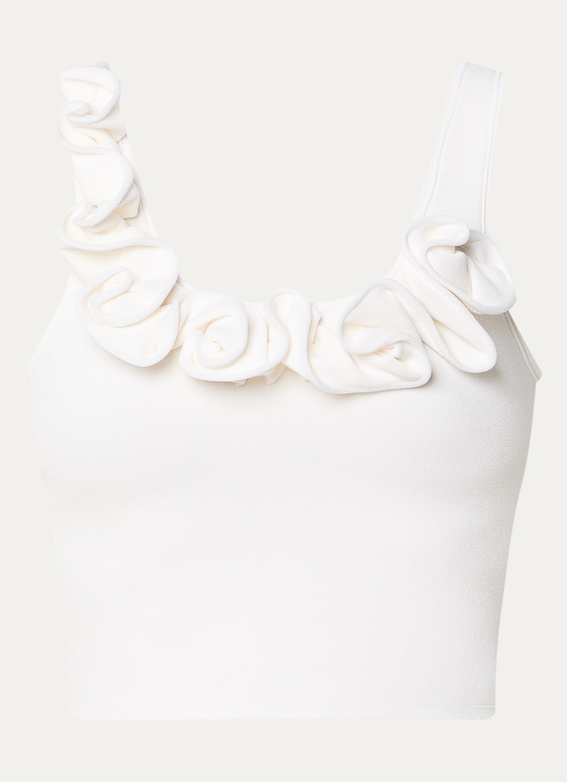 Sandro Fijngebreide crop top met ruches - voorkant 3 gebroken wit