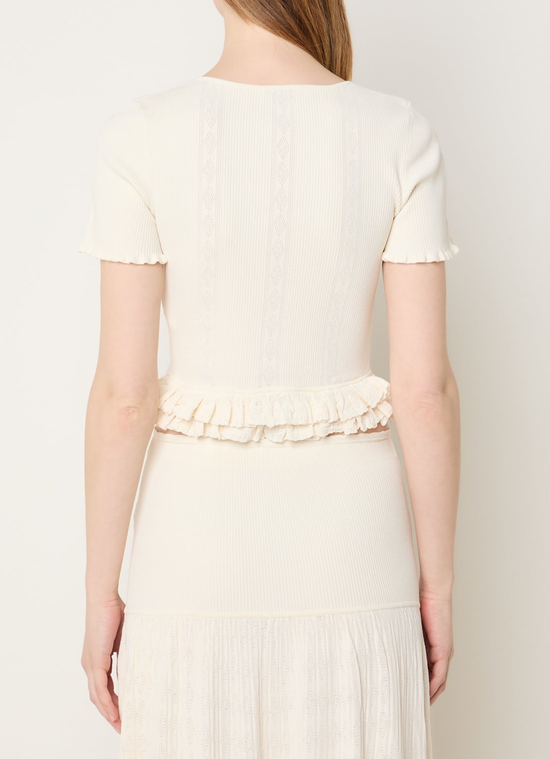 Sandro Fijngebreide crop top met ruches - achterkant 3 gebroken wit