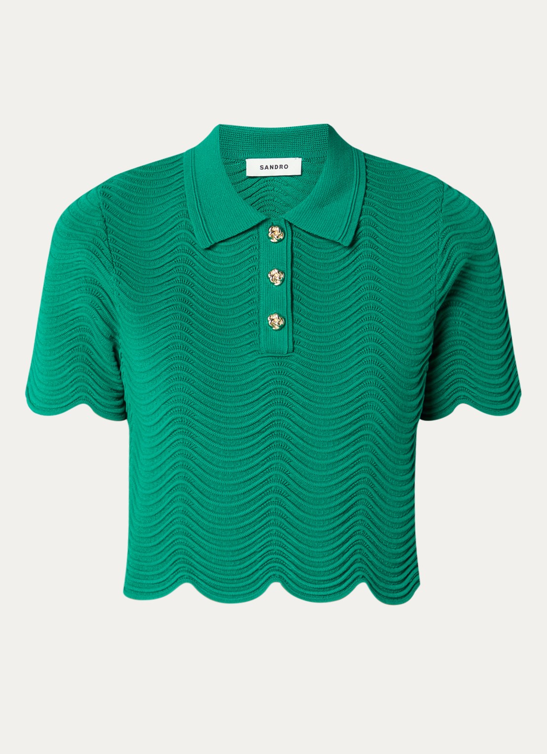 Sandro Fijngebreide crop top met structuur - voorkant 2 donkergroen