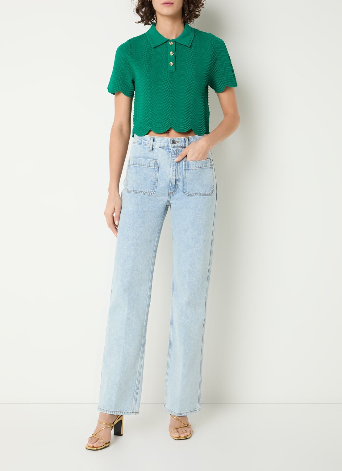 Sandro Fijngebreide crop top met structuur - voorkant 3 donkergroen