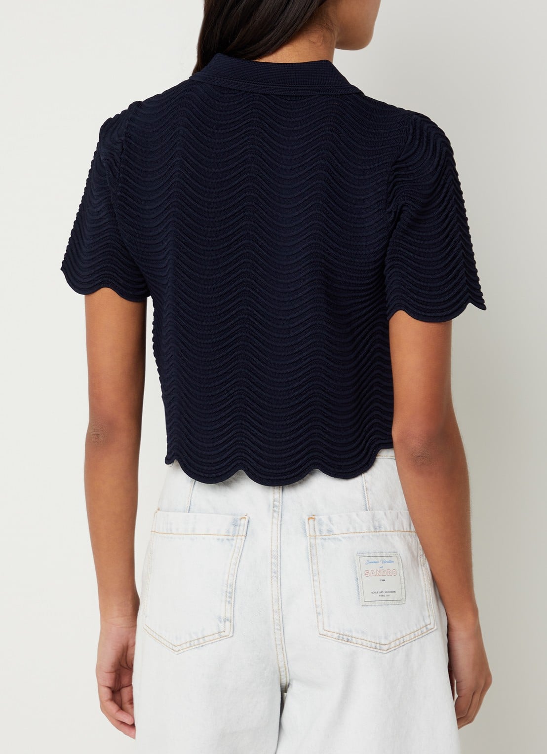 Sandro Fijngebreide crop top met structuur - achterkant 3 blauw