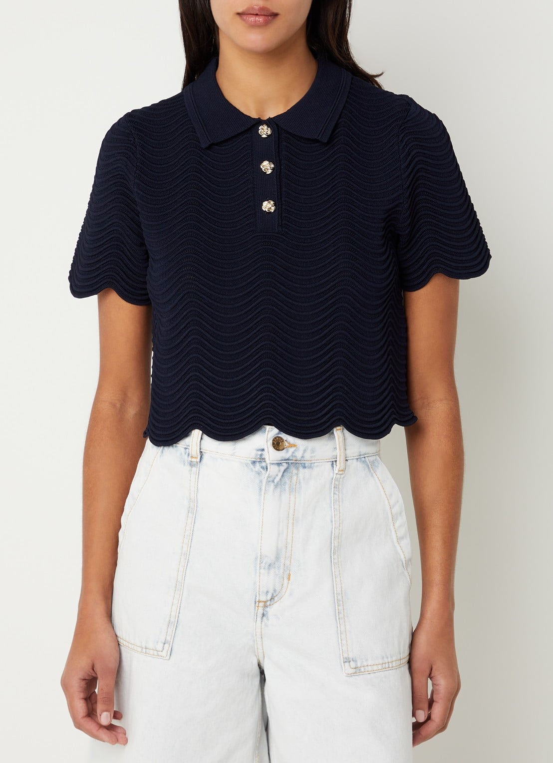 Sandro Fijngebreide crop top met structuur - detail 4 blauw