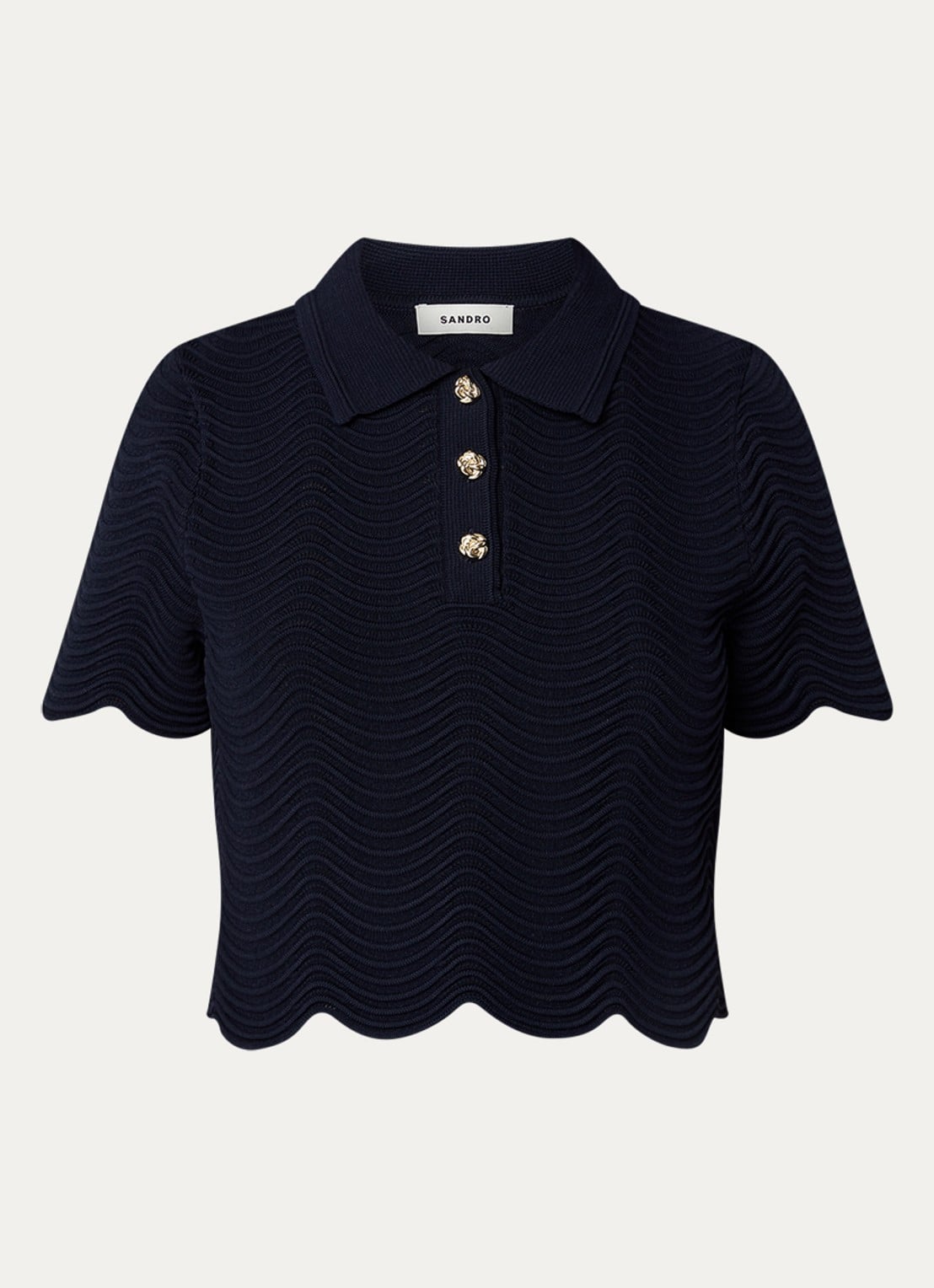 Sandro Fijngebreide crop top met structuur - voorkant blauw