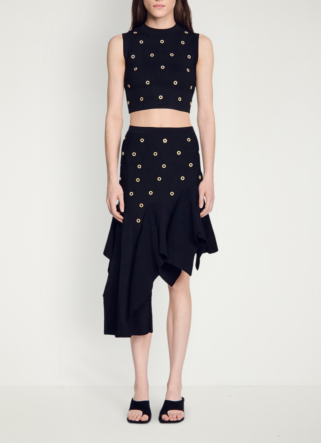 Sandro Fijngebreide crop top met studs - detail 5 zwart