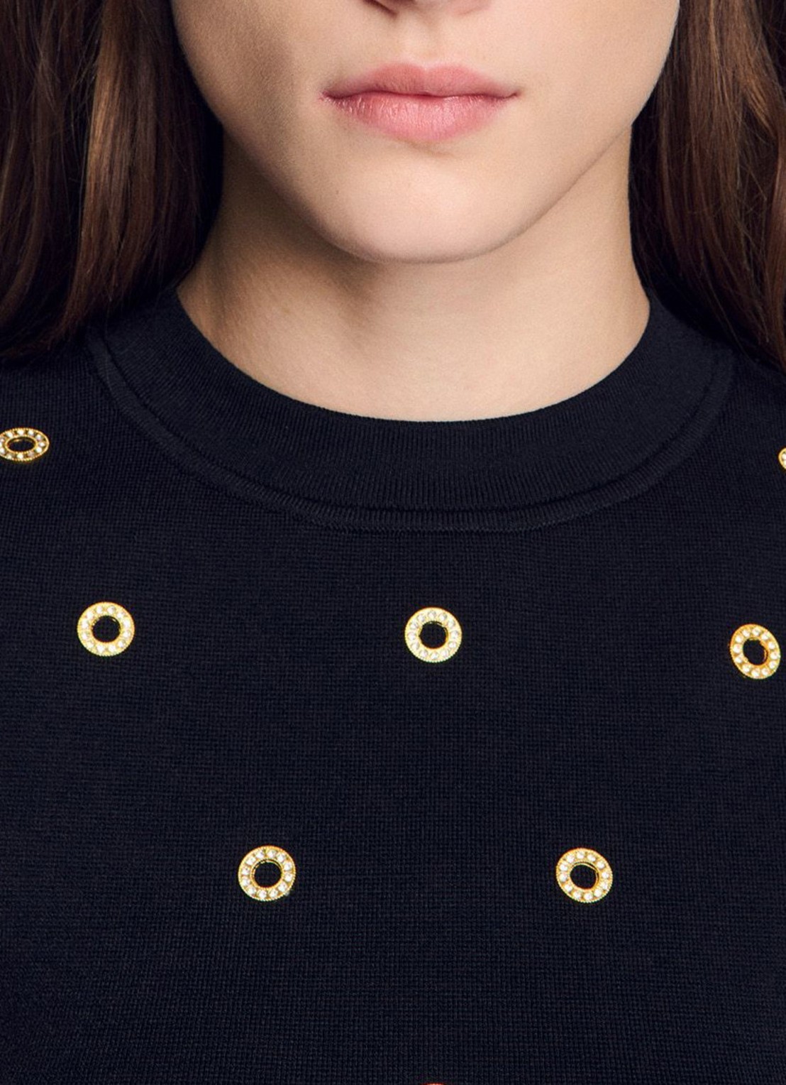 Sandro Fijngebreide crop top met studs - detail 6 zwart