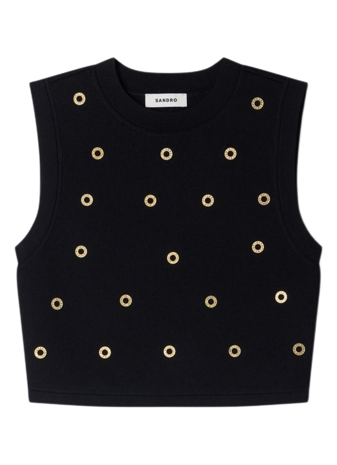 Sandro Fijngebreide crop top met studs - voorkant 2 zwart