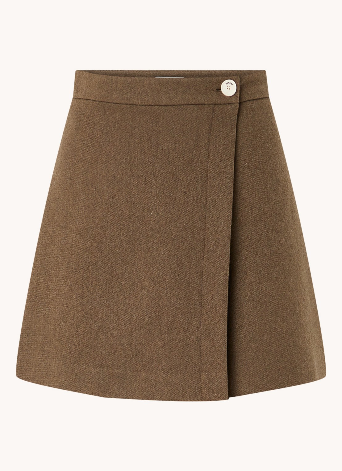 Sandro Fijngebreide minirok in wolblend met overslag - voorkant 2 khaki