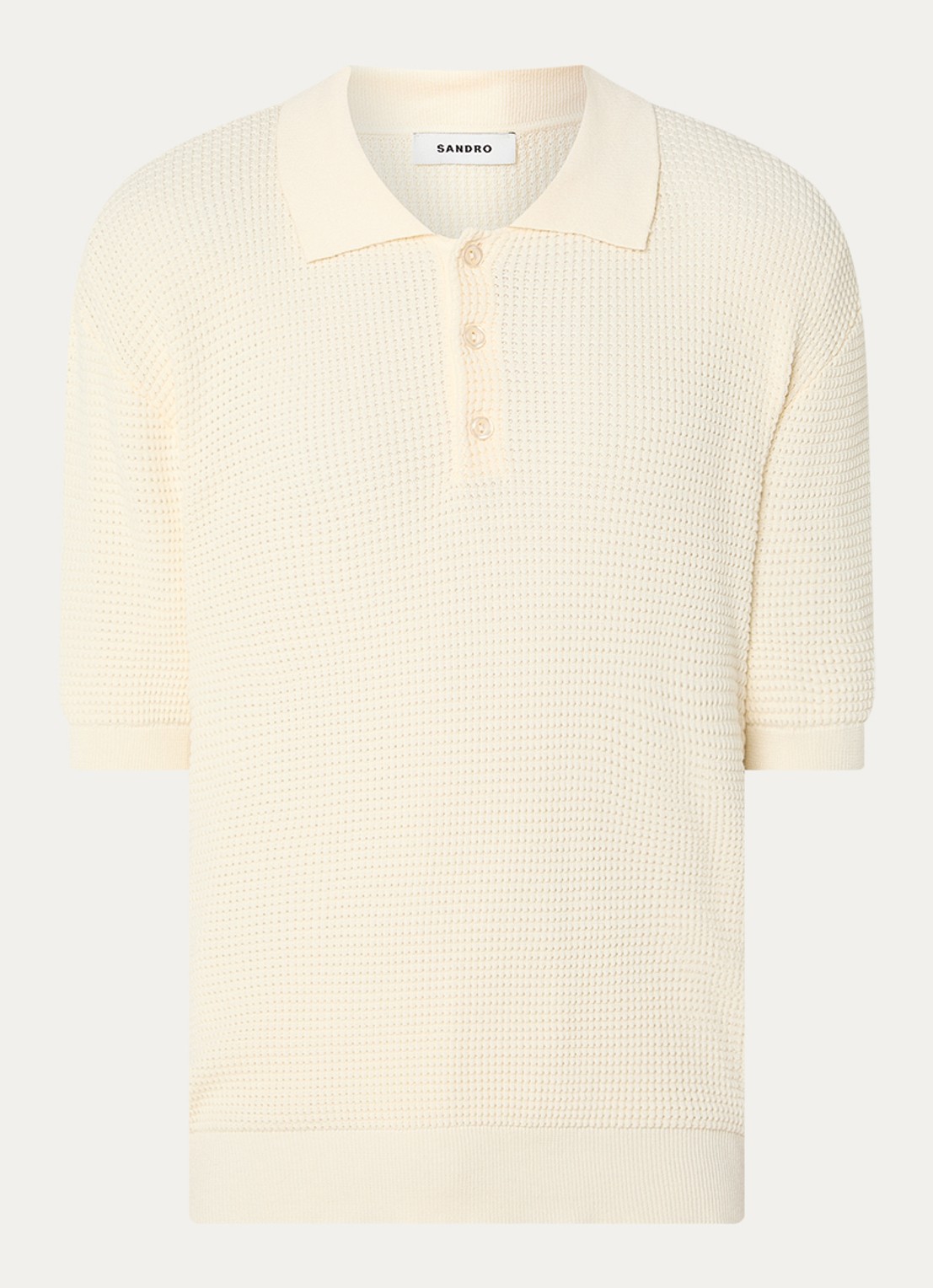 Sandro Fijngebreide polo met stretch - voorkant 2 creme