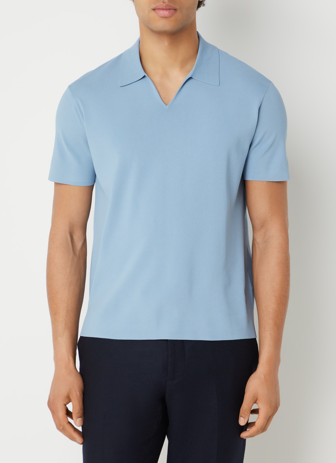 Sandro Fijngebreide polo met stretch - detail 2 staalblauw