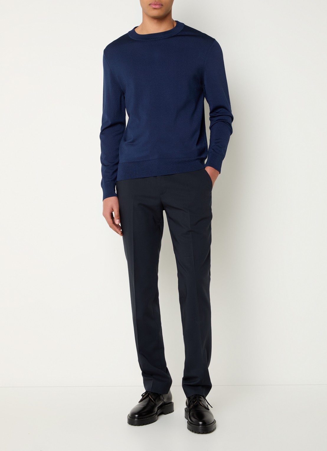 Sandro Fijngebreide pullover met ronde hals - voorkant 4 royal blue / blauw