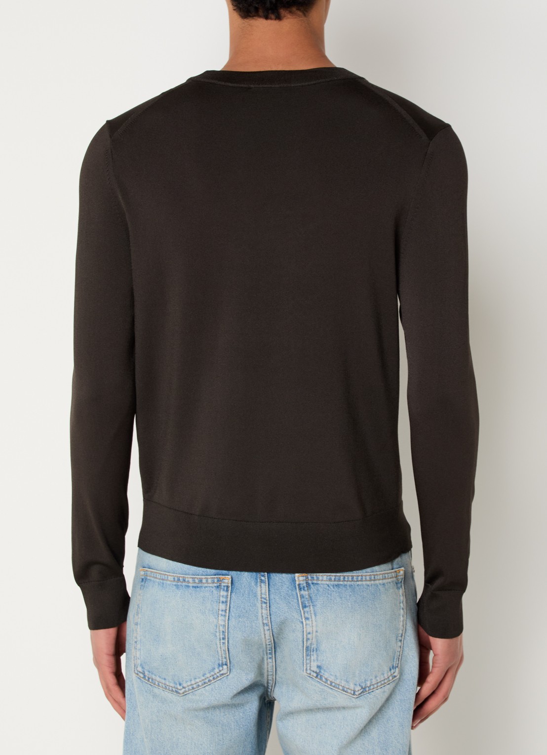 Sandro Fijngebreide pullover met ronde hals - achterkant 3 dark kaki. / bruin