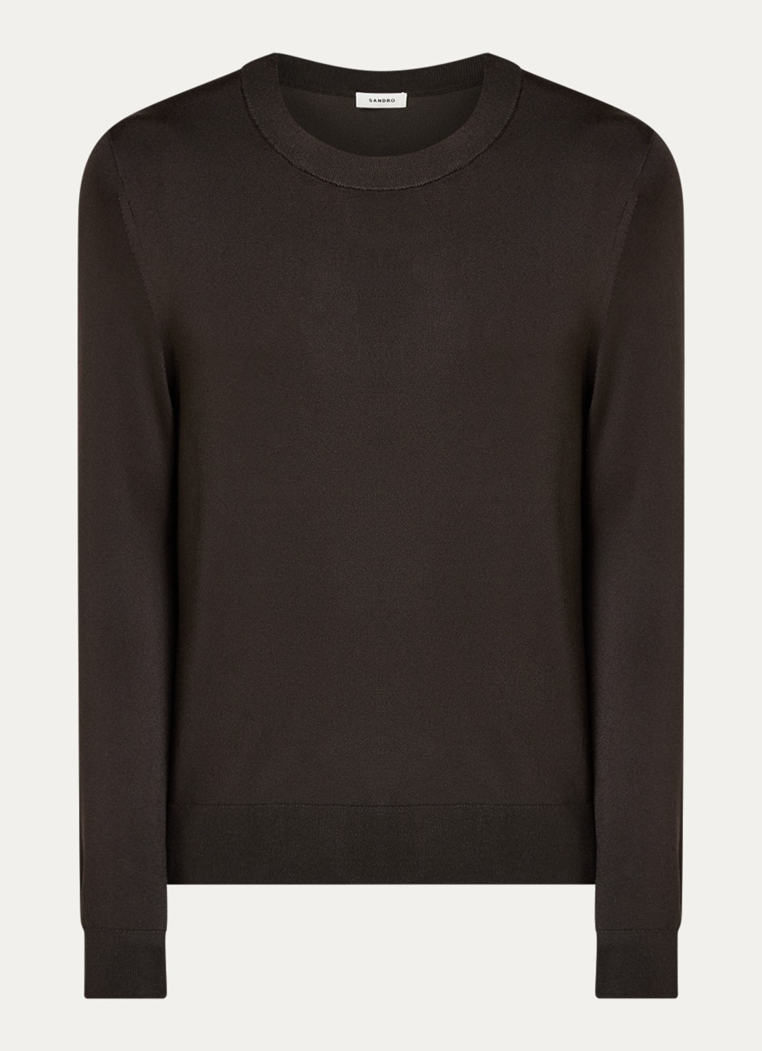 Sandro Fijngebreide pullover met ronde hals - voorkant dark kaki. / bruin