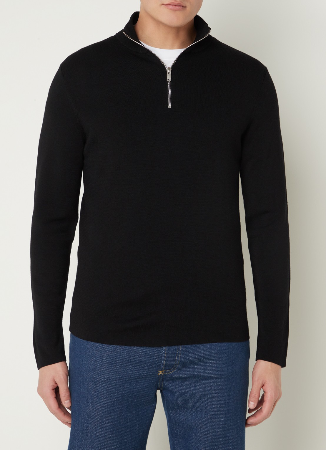 Sandro Fijngebreide pullover van merino wol - detail 4 carbon black / zwart