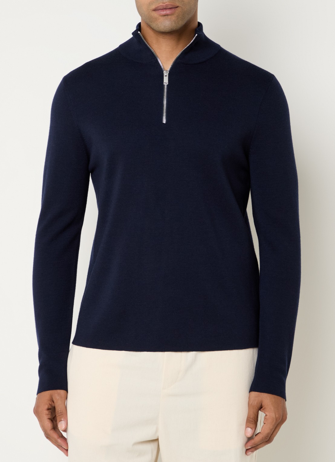 Sandro Fijngebreide pullover van merino wol - detail 2 donkerblauw