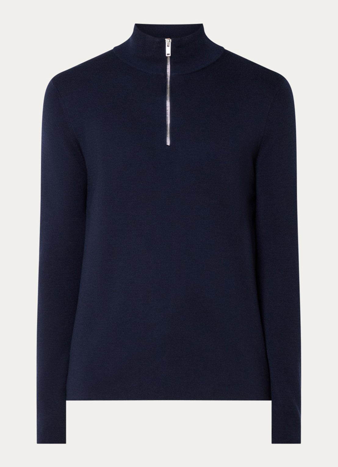 Sandro Fijngebreide pullover van merino wol - voorkant 3 donkerblauw