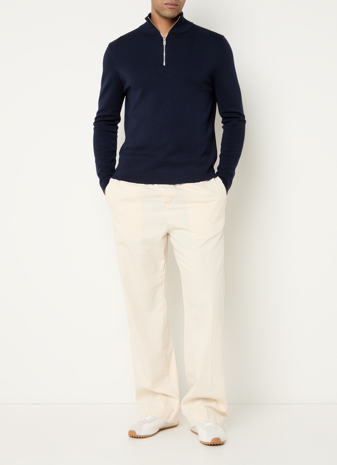 Sandro Fijngebreide pullover van merino wol - voorkant 4 donkerblauw