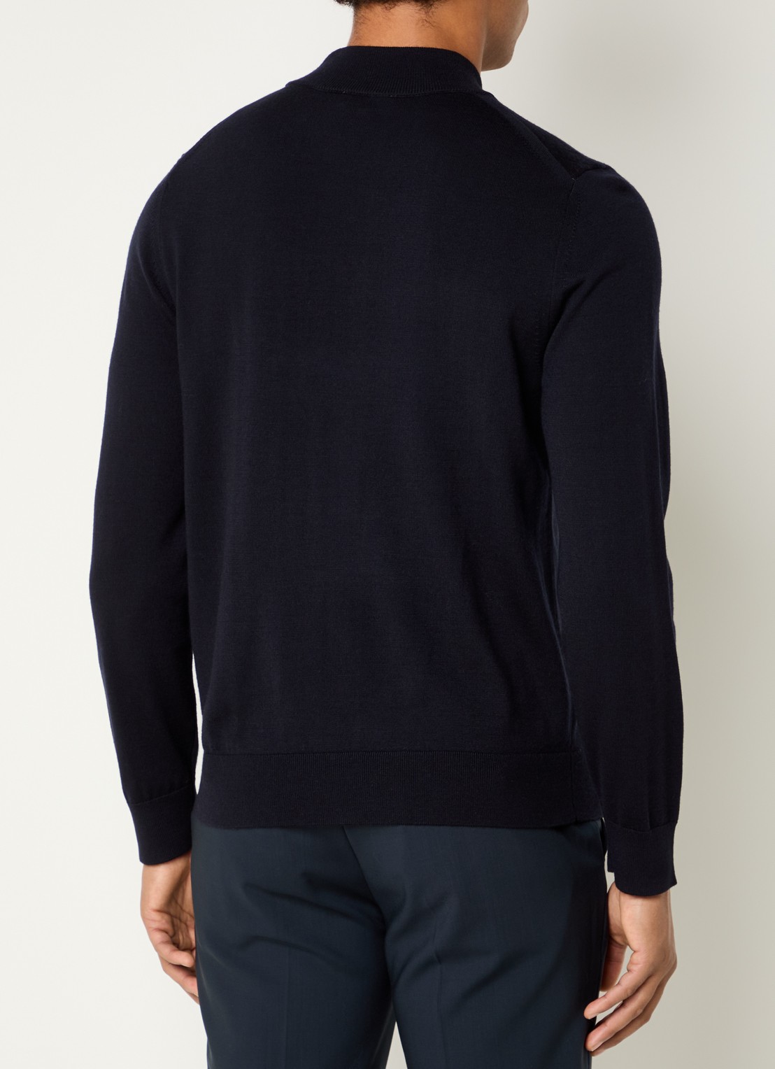 Sandro Fijngebreide pullover van wol met opstaande kraag - achterkant 3 donkerblauw